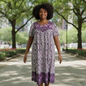 Daffodil 100% Cotton Boho Floral Lounge Dress Purple Size Medium